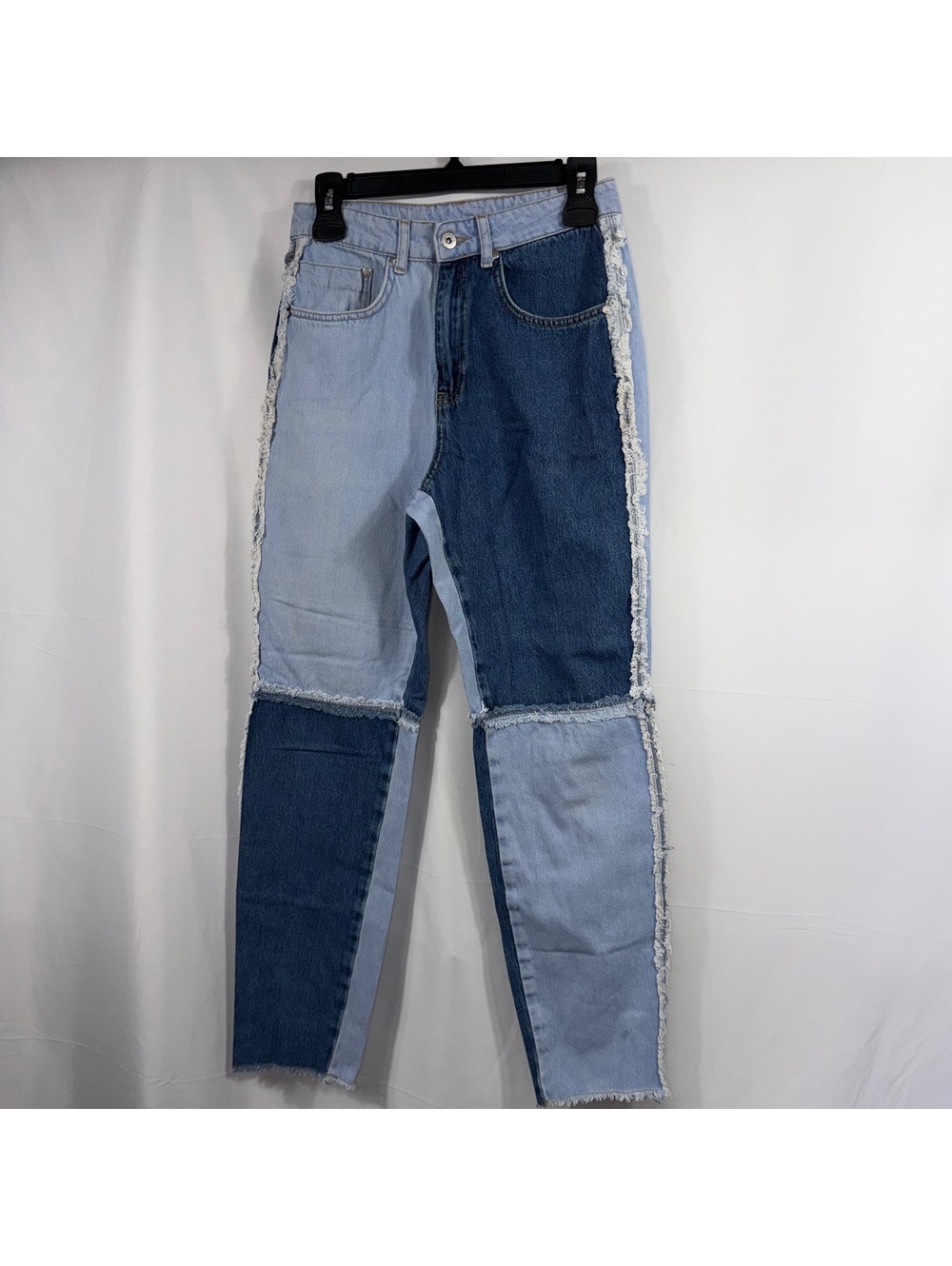 Ragged Jeans Colorblock Patchwork Straight Leg Jeans Women’s Size 28 Blue Denim